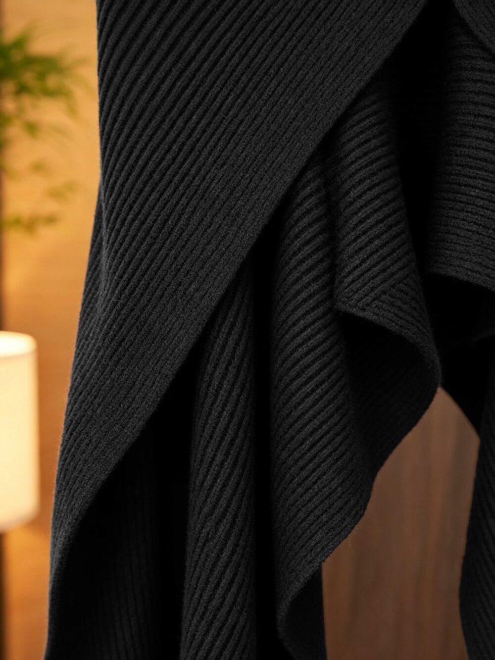 Black Casual Women's Unlined Batwing Cowl Neck Asymmetrical Micro Crop Pullovers - Picture 6 of 7